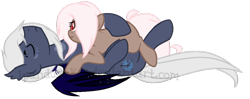 Size: 1023x407 | Tagged: safe, artist:ipandacakes, oc, oc only, oc:chronos, oc:coco blossom, bat pony, earth pony, pony, female, male, mare, offspring, on back, parent:doctor whooves, parent:fluttershy, parent:princess luna, parent:unnamed oc, parents:canon x oc, parents:doctorshy, parents:guardluna, pony pillow, simple background, sleeping, stallion, transparent background