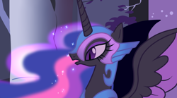 Size: 956x532 | Tagged: safe, artist:not-ordinary-pony, twilight sparkle, twilight sparkle (alicorn), alicorn, pony, castle of the royal pony sisters, female, helmet, mare, nightmare twilight, nightmarified, solo