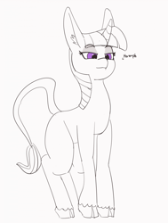 Size: 1280x1692 | Tagged: safe, artist:pabbley, twilight sparkle, elf, 30 minute art challenge, cloven hooves, elf ears, leonine tail, partial color, solo