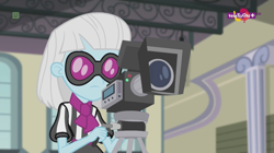 Size: 1136x638 | Tagged: safe, screencap, photo finish, dance magic, equestria girls, spoiler:eqg specials, canterlot high, female, glasses, solo, teletoon, video camera