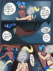 Size: 2448x3264 | Tagged: safe, artist:/d/non, oc, oc only, oc:dingaling, oc:maxie, mermaid, satyr, bikini, breasts, cleavage, clothes, female, kissing, oc x oc, parent:derpy hooves, parent:sonata dusk, pirate ship, shipping, slapstick, swimming, swimsuit, underwater