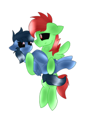 Size: 1800x2400 | Tagged: safe, oc, oc only, oc:faith, oc:minty light, pony, faithlight, holding a pony, simple background, transparent background