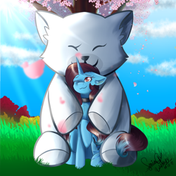 Size: 2000x2000 | Tagged: safe, artist:sonigiraldo, oc, oc only, oc:dess, pony, hug, one eye closed, sitting, smiling