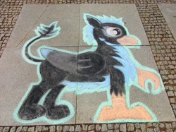 Size: 2465x1845 | Tagged: safe, artist:malte279, griffon, 2017, black gryph0n, chalk drawing, gabriel c. brown, galacon, galacon 2017, solo, traditional art, tribute to black gryph0n