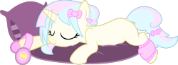 Size: 1325x488 | Tagged: safe, artist:xenoneal, oc, oc only, oc:aurora, pony, unicorn, .svg available, cute, female, headphones, leg warmers, mare, pillow, prone, simple background, sleeping, solo, svg, transparent background, vector