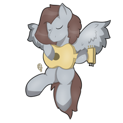 Size: 3000x3000 | Tagged: safe, artist:playful cinnamon, oc, oc only, oc:blackened blue, pegasus, pony, digital art, eyes closed, flying, gift art, guitar, long mane, male, simple background, spread wings, transparent background, wings