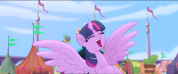 Size: 1440x605 | Tagged: safe, screencap, twilight sparkle, twilight sparkle (alicorn), alicorn, my little pony: the movie, canterlot, party cannon, solo