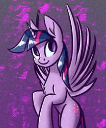 Size: 942x1134 | Tagged: safe, artist:akweer, twilight sparkle, twilight sparkle (alicorn), alicorn, pony, chest fluff, female, looking at you, mare, smiling, solo, spread wings, wings