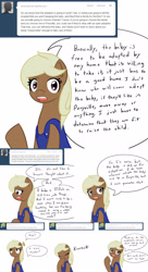 Size: 2400x4400 | Tagged: safe, artist:jake heritagu, oc, oc only, oc:sandy hooves, pony, absurd resolution, ask pregnant scootaloo, blushing, clothes, comic, laughing