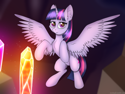 Size: 4000x3000 | Tagged: safe, artist:crash9902, twilight sparkle, twilight sparkle (alicorn), alicorn, cave, crystal, female, horn, mare, rcf community, wings