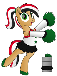 Size: 3000x4000 | Tagged: safe, artist:pananovich, oc, oc only, oc:mr barrel, oc:syriana, earth pony, pony, /mlpol/, bipedal, cheerleader, cheerleader outfit, nation ponies, ponified, ponytail, simple background, smiling, syria, transparent background