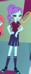 Size: 163x383 | Tagged: safe, screencap, crystal lullaby, equestria girls, friendship games, clothes, cropped, skirt, solo, tennis, trophy