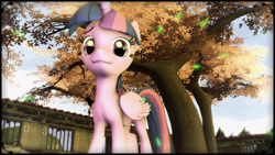 Size: 1920x1080 | Tagged: safe, artist:skilm, twilight sparkle, twilight sparkle (alicorn), alicorn, pony, 3d, solo, tree