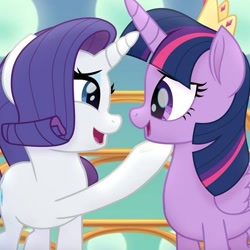 Size: 640x639 | Tagged: safe, screencap, rarity, twilight sparkle, twilight sparkle (alicorn), alicorn, pony, unicorn, my little pony: the movie, cropped, crown