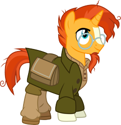 Size: 2001x2075 | Tagged: safe, artist:cloudyglow, sunburst, pony, unicorn, atlantis: the lost empire, clothes, clothes swap, cosplay, costume, crossover, disney, male, milo thatch, simple background, solo, stallion, transparent background, vector