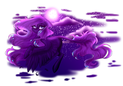 Size: 5000x3492 | Tagged: safe, artist:crazllana, oc, oc only, oc:ender heart, pegasus, pony, color porn, female, flying, leonine tail, mare, moon, night, solo, starry night, stars