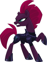 Size: 1280x1677 | Tagged: safe, tempest shadow, pony, unicorn, my little pony: the movie, angry, armor, broken horn, female, looking back, mare, raised hoof, simple background, solo, transparent background, vector