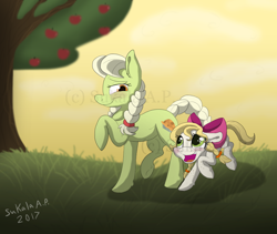 Size: 968x817 | Tagged: safe, artist:sukalaap, granny smith, oc, oc:honeycrisp, earth pony, pony, applejack's mom, female, mare, offspring, parent:granny smith, watermark, young granny smith