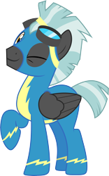 Size: 3001x4818 | Tagged: safe, artist:cloudyglow, thunderlane, pegasus, pony, marks and recreation, clothes, cute, goggles, looking at you, male, one eye closed, raised hoof, simple background, smiling, solo, stallion, thunderbetes, transparent background, uniform, vector, wink, wonderbolts uniform