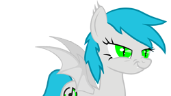 Size: 1920x1080 | Tagged: safe, oc, oc only, oc:power note, bat pony, pony, cute, lorris, lorrismusic, scrunchy face, simple background, solo, transparent background