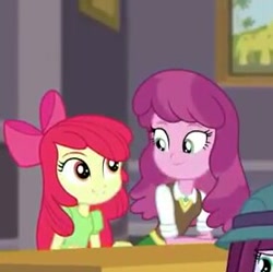 Size: 274x273 | Tagged: safe, screencap, apple bloom, cheerilee, better together, equestria girls, school of rock, cropped, female, smiling, teacher and student