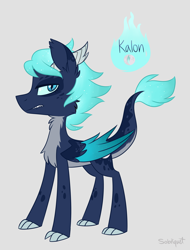 Size: 1024x1347 | Tagged: safe, artist:flourret, oc, oc only, oc:kalon, dracony, hybrid, magical lesbian spawn, male, offspring, parent:princess ember, parent:princess luna, parents:lunember, solo