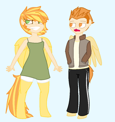 Size: 692x732 | Tagged: safe, artist:invadermuz, oc, oc only, oc:ace, oc:hotshot, satyr, brother and sister, female, male, offspring, parent:spitfire, siblings