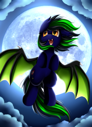 Size: 2187x3009 | Tagged: safe, artist:pridark, oc, oc only, bat pony, pony, bat pony oc, cloud, commission, full moon, moon, night, open mouth, sky, solo