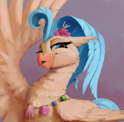 Size: 2021x2000 | Tagged: safe, artist:starblaze25, princess skystar, classical hippogriff, hippogriff, my little pony: the movie, female, lidded eyes, looking at you, necklace, shell, smiling, smiling at you, solo