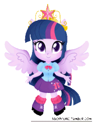 Size: 299x391 | Tagged: safe, artist:egophiliac, twilight sparkle, twilight sparkle (alicorn), alicorn, equestria girls, animated, big crown thingy, chibi, crown, cute, gif, jewelry, looking at you, ponied up, regalia, simple background, smiling, solo, transparent background, twiabetes