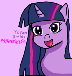 Size: 1213x1292 | Tagged: safe, artist:artiks, derpibooru exclusive, twilight sparkle, pony, unicorn, alternate hairstyle, female, looking at you, mare, purple background, simple background, solo