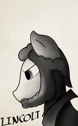 Size: 1080x1746 | Tagged: safe, artist:whoovespon3, earth pony, pony, abraham lincoln, monochrome, name pun, pun