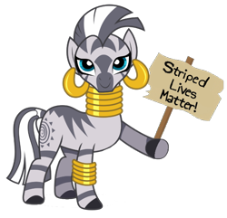 Size: 634x610 | Tagged: safe, zecora, zebra, female, mare, parody, sign, simple background, solo, striped lives matter, transparent background