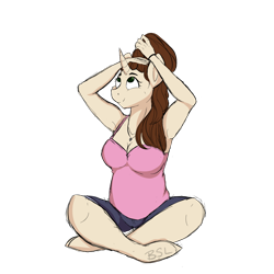 Size: 3000x3000 | Tagged: safe, artist:beashay, oc, oc only, oc:shay, anthro, unguligrade anthro, unicorn, armpits, clothes, crossed legs, female, high res, mare, simple background, sitting, solo, transparent background