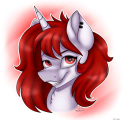 Size: 1246x1194 | Tagged: safe, artist:ggchristian, oc, oc only, oc:ruby, pony, unicorn, bust, female, mare, portrait, solo