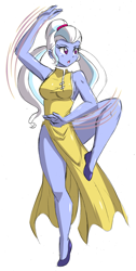 Size: 1640x3250 | Tagged: safe, artist:danmakuman, sugarcoat, equestria girls, armpits, breasts, cheongsam, clothes, dress, female, flats, martial arts, open mouth, raised leg, shoes, side slit, sideboob, simple background, sleeveless, solo, white background