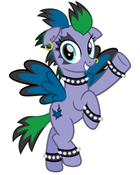 Size: 2400x3000 | Tagged: safe, artist:cheezedoodle96, idw, cirrus cloud, pegasus, pony, spoiler:comic, spoiler:comicff18, .svg available, barbell piercing, choker, dyed feathers, dyed mane, ear piercing, earring, female, floppy ears, flying, idw showified, jewelry, looking at you, mare, nose piercing, nose ring, piercing, punk, simple background, smiling, solo, spiked choker, spiked wristband, svg, tattoo, transparent background, vector, waving, wristband