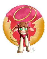 Size: 2000x2500 | Tagged: safe, artist:kiarawizard01, arizona cow, cow, them's fightin' herds, bandana, cloven hooves, community related, female, lasso, looking at you, raised hoof, rope, solo, starry eyes, wingding eyes