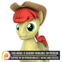 Size: 894x894 | Tagged: safe, artist:dazzion, bright mac, 3d, cowboy hat, hat, patreon, patreon logo, simple background, source filmmaker, stetson, transparent background