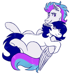 Size: 1357x1409 | Tagged: safe, artist:kikirdcz, oc, oc only, commission, cuddling, gay, male, smiling, stallion