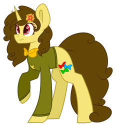 Size: 1334x1440 | Tagged: safe, artist:despotshy, oc, oc only, oc:waltraut, pony, unicorn, clothes, colored pupils, female, flower, flower in hair, mare, raised hoof, simple background, solo, sweater, transparent background