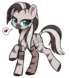 Size: 2164x2433 | Tagged: safe, artist:hawthornss, oc, oc only, oc:xirxe, zebra, zony, bedroom eyes, female, heart, looking at you, simple background, solo, white background