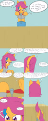 Size: 1600x4000 | Tagged: safe, artist:jake heritagu, scootaloo, pony, comic:ask motherly scootaloo, comic, hairpin, motherly scootaloo, scooter, skate park, sweatshirt