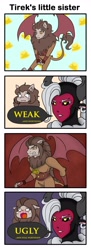 Size: 1224x3368 | Tagged: safe, artist:urusee584, lady tirek, lord tirek, scorpan, centaur, gargoyle, comic, crying, cute, dialogue, diascorpes, duo, duo female, ear piercing, earring, female, jewelry, looking at you, piercing, rule 63, rule63betes, scorpanne