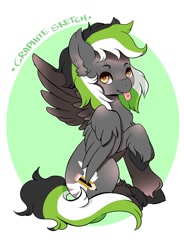 Size: 706x960 | Tagged: safe, artist:lana-jay, oc, oc only, oc:graphite sketch, pegasus, pony, female, mare, piercing, solo, tongue out, unshorn fetlocks