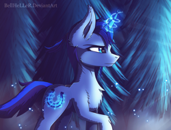 Size: 2450x1863 | Tagged: safe, artist:bellheller, oc, oc only, oc:bell heartwings, pony, curved horn, electricity, female, mare, night, solo, walking