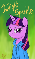 Size: 768x1280 | Tagged: safe, artist:ponyadler86, twilight sparkle, clothes, hoodie, looking at you, solo