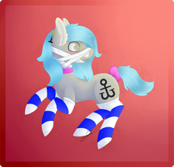 Size: 2292x2203 | Tagged: safe, artist:minetane, oc, oc only, oc:submarine, pony, art trade, bandage, blind, clothes, socks, solo, striped socks