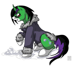 Size: 1835x1743 | Tagged: safe, artist:stormblaze-pegasus, oc, oc only, oc:crescent star, pony, unicorn, clothes, glasses, hoodie, male, snow, solo, stallion