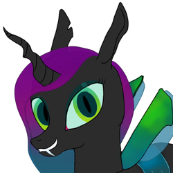 Size: 1024x1024 | Tagged: safe, artist:omni, oc, oc only, oc:kira, changeling, bust, changeling oc, fangs, portrait, purple changeling, simple background, solo, transparent background